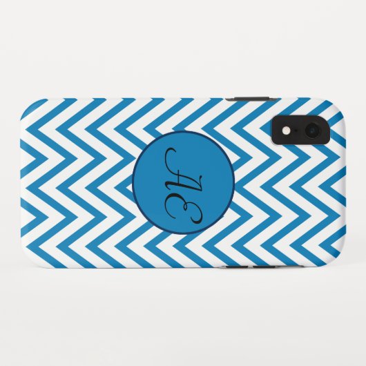 Monogram Blue Chevron Modern Case-Mate iPhone Case (Achterkant (horizontaal))
