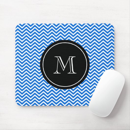 Monogram Blue Chevron Pattern Muismat (Met muis)