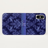 Monogram  Blue Damask iPhone Case (Achterkant (horizontaal))