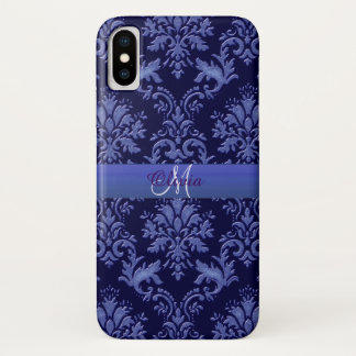 Monogram  Blue Damask iPhone Case