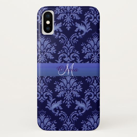 Monogram  Blue Damask iPhone Case (Achterkant)