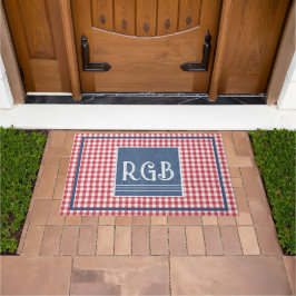 Monogram Blue Denim Red White Check Pattern Deurmat