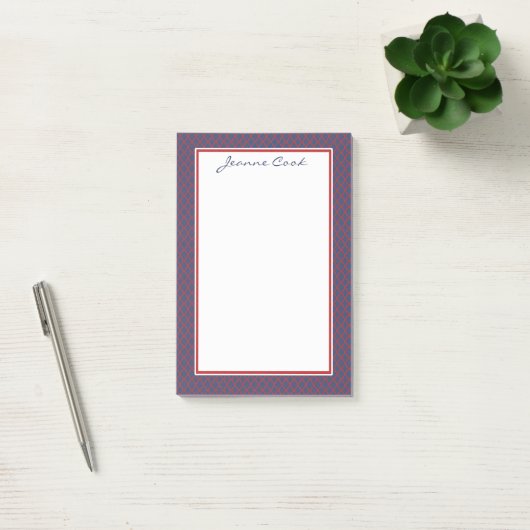Monogram Blue en Red Quatrefoil Trellis Pattern Post-it® Notes (Kantoor)
