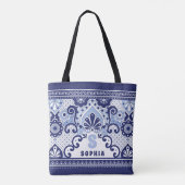 Monogram Blue en White Mexican Talavera Tegel Draagtas (Achterkant)