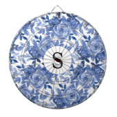 Monogram Blue Floral Botanical Pattern Dartboard Dartbord (Voorkant)
