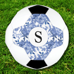 Monogram Blue Floral Pattern Voetbal