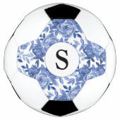 Monogram Blue Floral Pattern Voetbal (Voorkant)