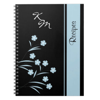 Monogram Blue Flower Pattern Spiral Notebook Notitieboek