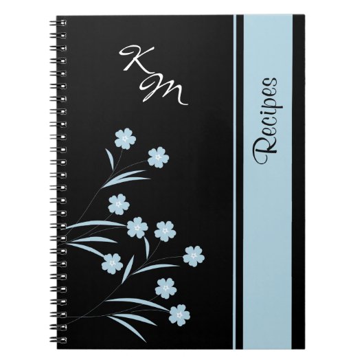 Monogram Blue Flower Pattern Spiral Notebook Notitieboek (Voorkant)