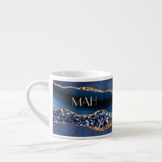 Monogram Blue Glitter Agate Marble Expresso Espresso Kop (Links)