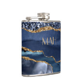 Monogram Blue Glitter Agate Marble Glam Bling Heupfles (Rechts)