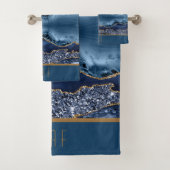 Monogram Blue Glitter Agate Pattern Trendy Bad Handdoek (Insitu)