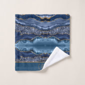 Monogram Blue Glitter Agate Pattern Trendy Bad Handdoek (Wasdoekje)