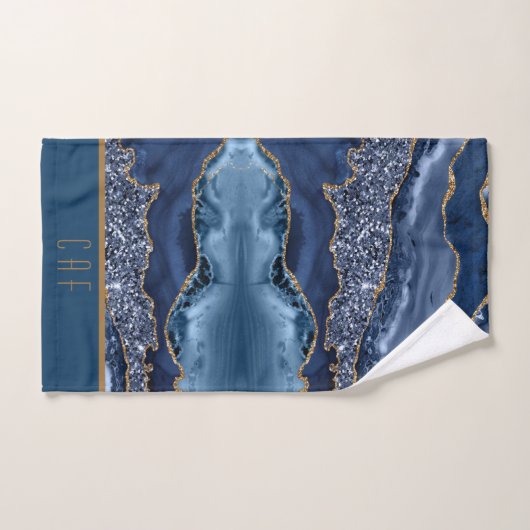 Monogram Blue Glitter Agate Pattern Trendy Bad Handdoek (Handdoek)