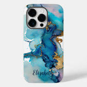 Monogram Blue Gold Wash Waterverf Abstract Case-Mate iPhone Case (Achterkant)