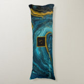 Monogram Blue Green Gold Abstracte marmer Lichaamskussen (Voorkant Verticaal)