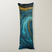 Monogram Blue Green Gold Abstracte marmer Lichaamskussen (Achterkant (Verticaal))