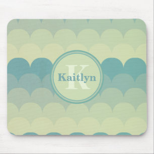 Monogram Blue Green Wave Pattern Muismat