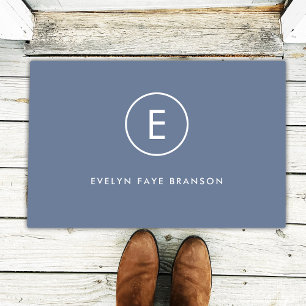Monogram Blue Grey Minimalist Simple Initiaal Name Deurmat