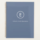 Monogram Blue Grey Minimalist Simple Initiaal Name Planner (Voorkant)