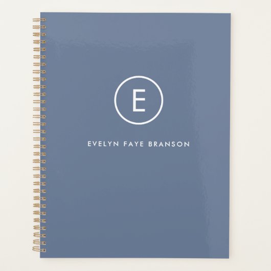 Monogram Blue Grey Minimalist Simple Initiaal Name Planner (Voorkant)