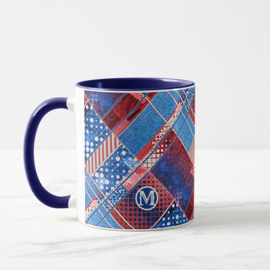 Monogram Blue Jeans Patchwork Patroonpatroon Mok (Links)