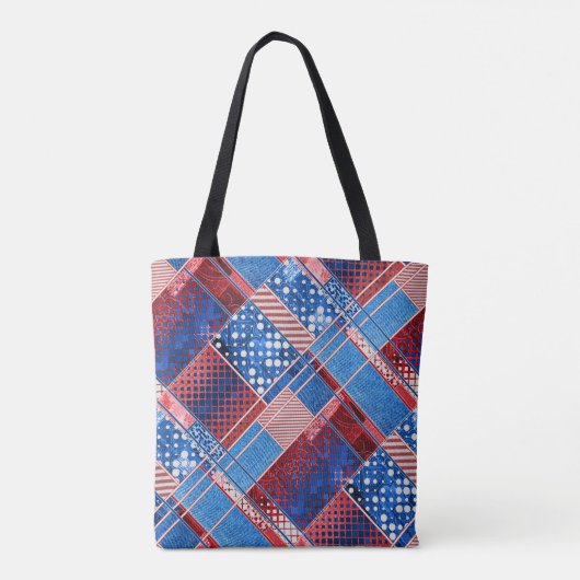 Monogram Blue Jeans Patchwork Pattern Canvas tas (Achterkant)