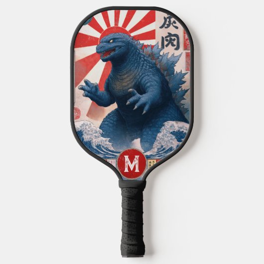 Monogram Blue Lizard Monster Retro Trendy Pickleball Paddle (Voorkant)