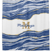 Monogram Blue Marble Agate Gold Glitter Douchegordijn (Voorkant)
