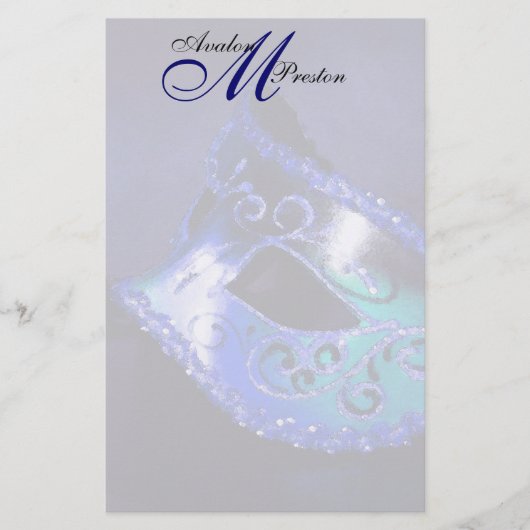 Monogram Blue Masquerade Mariage papeterie (Devant)