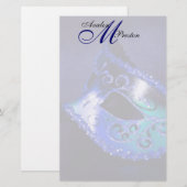 Monogram Blue Masquerade Mariage papeterie (Devant / Derrière)