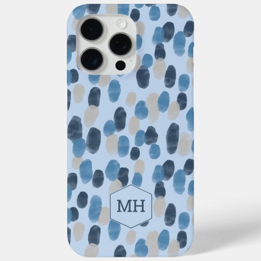 Monogram Blue Modern Waterverf Dot Pattern Case-Mate iPhone Case (Achterkant)