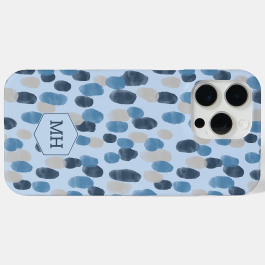 Monogram Blue Modern Waterverf Dot Pattern Case-Mate iPhone Case (Achterkant (horizontaal))