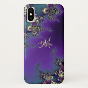 Monogram Blue Paars Fractal Celtic Heart Knot iPhone X Hoesje