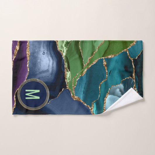 Monogram Blue Paars Green Agate Gold Glitter Bad Handdoek (Handdoek)