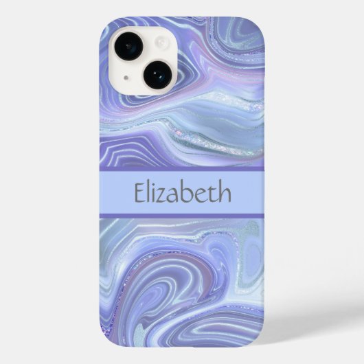 Monogram Blue Paars Silver Glitter Agate Marble Case-Mate iPhone Case (Achterkant)