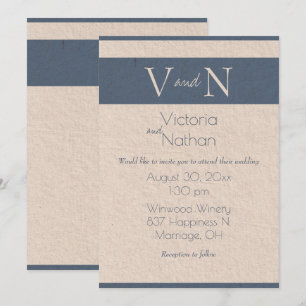 Monogram Blue Paper Modern Wedding Kaart