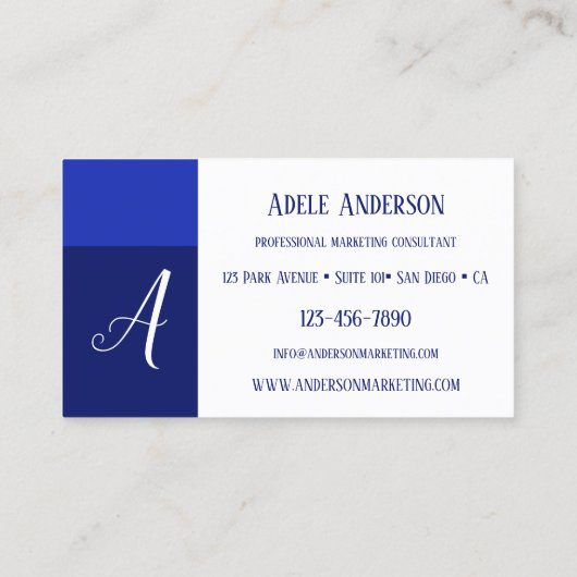 Monogram Blue PR Marketing Sjabloon Visitekaartje (Achterkant)