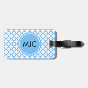 Monogram Blue Quatrefoil Patroon Bagagelabel