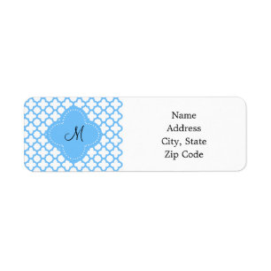 Monogram Blue Quatrefoil Patroon Etiket