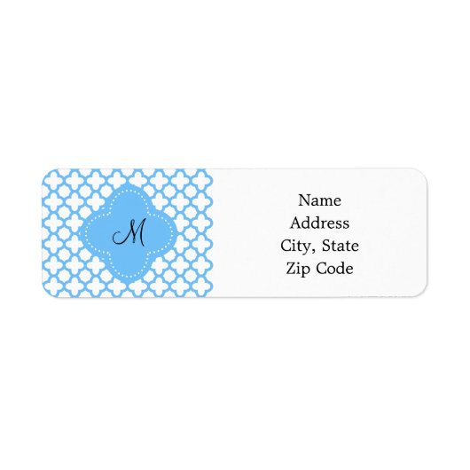 Monogram Blue Quatrefoil Patroon Etiket (Voorkant)