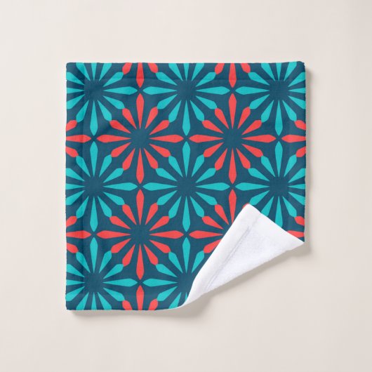 Monogram Blue Red Pattern Persoonlijke naam Bad Handdoek (Wasdoekje)