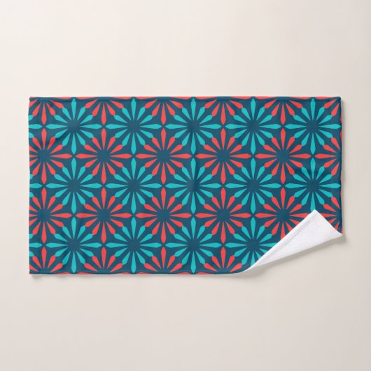 Monogram Blue Red Pattern Persoonlijke naam Bad Handdoek (Handdoek)