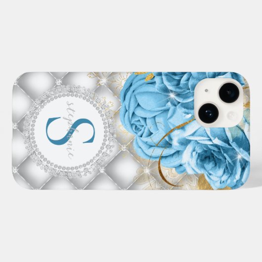Monogram Blue Rozen Diamonds Case-Mate iPhone Case (Achterkant (horizontaal))