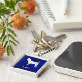 Monogram Blue Silver Chihuahua Dog Sleutelhanger (Zijkant)