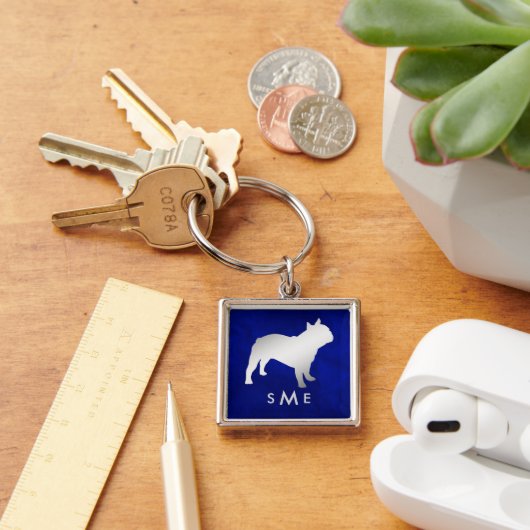 Monogram Blue Silver French Bulldog Sleutelhanger (Bureau)