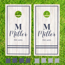 Monogram Blue Stripe Rustique Wood Beach House