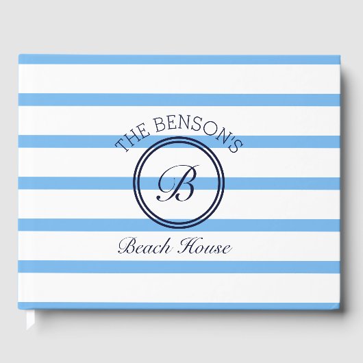 Monogram Blue Stripes Nom Beach House Livre d'or (Recto)