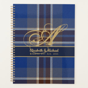 monogram Blue Tartan Plaid Newlyweds Wedding