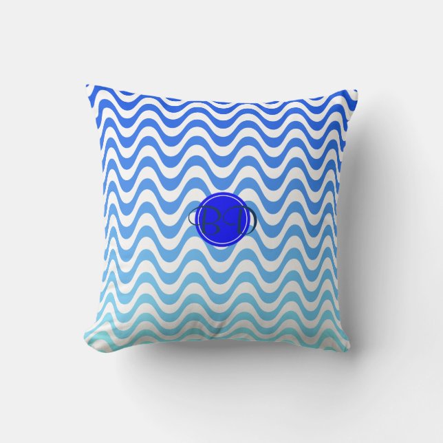 Monogram Blue Wave Patroon Kussen (Voorkant)